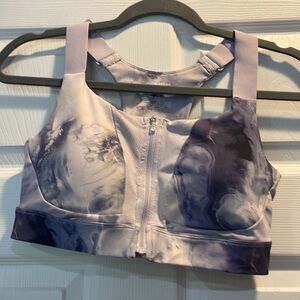 Duluth Trading Adjusta Bust Zip Front Sports Bra Purple Tie Dye 6